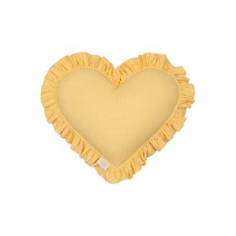 Cojín de corazón de doble cara con volante, cuadros amarillo mantequilla