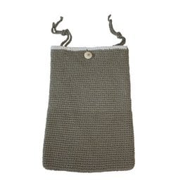 A dark gray standing storage bag made of woven material, suitable for storing items in a child's room or nursery.