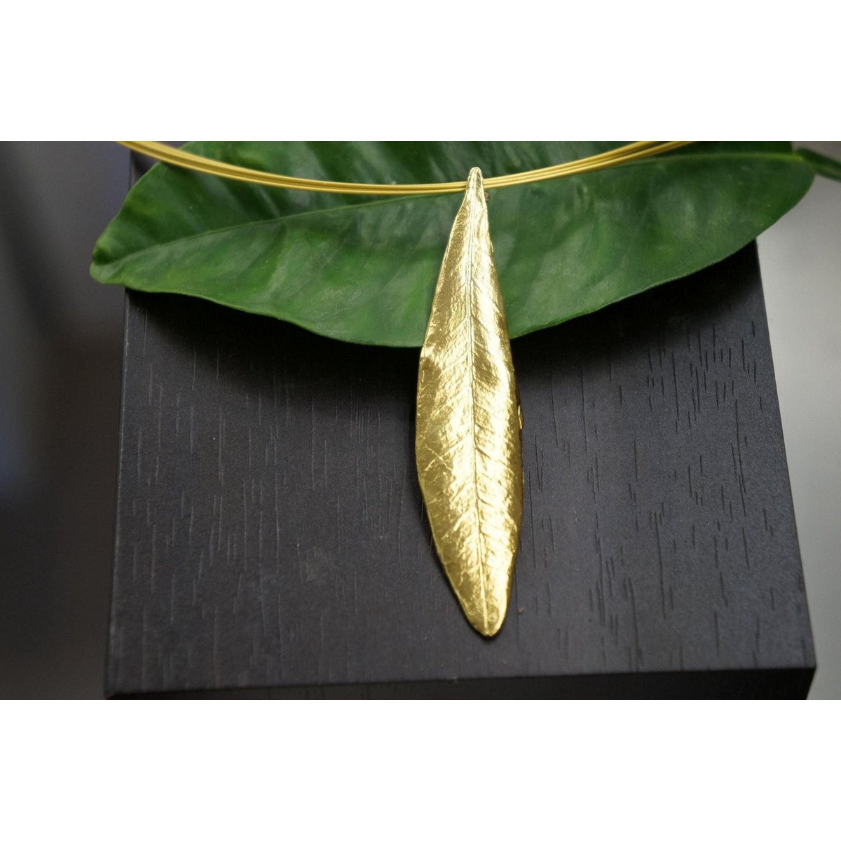 Gold Olive Leaf Pendant, Handmade Nature Jewelry, Organic Tree Necklace, Gift for Luck & Longevity, Eco Sustainable Sterling Silver 925