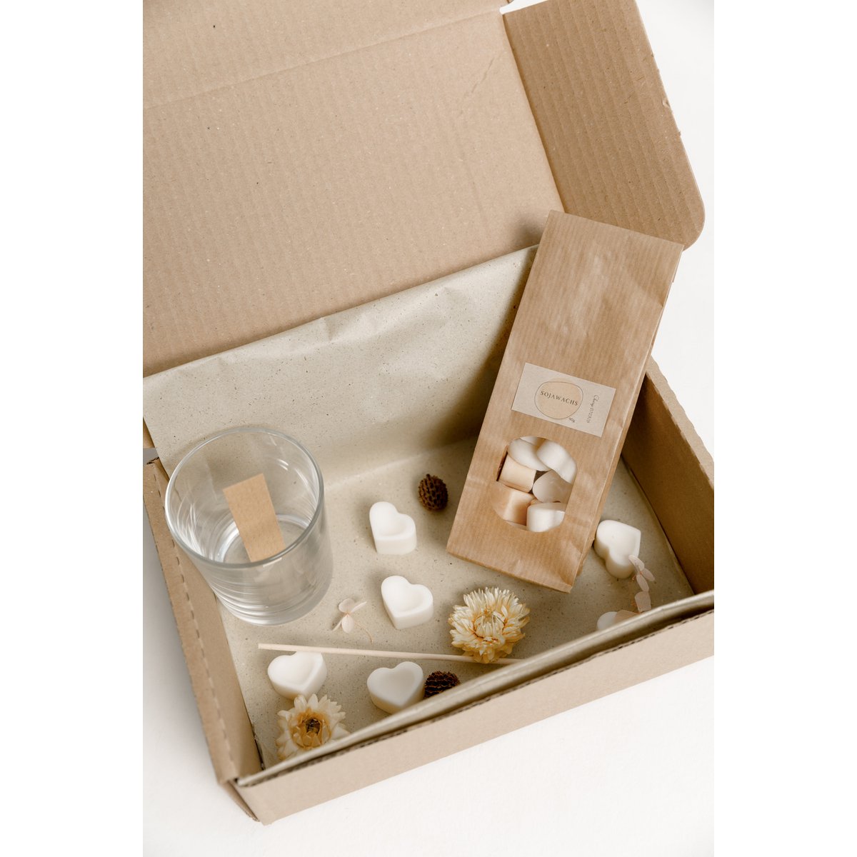 CAJA DE VELAS - SET DE BRICOLAJE HAGA VELAS USTED MISMO - Kit de bricolaje de vidrio transparente con mecha de madera