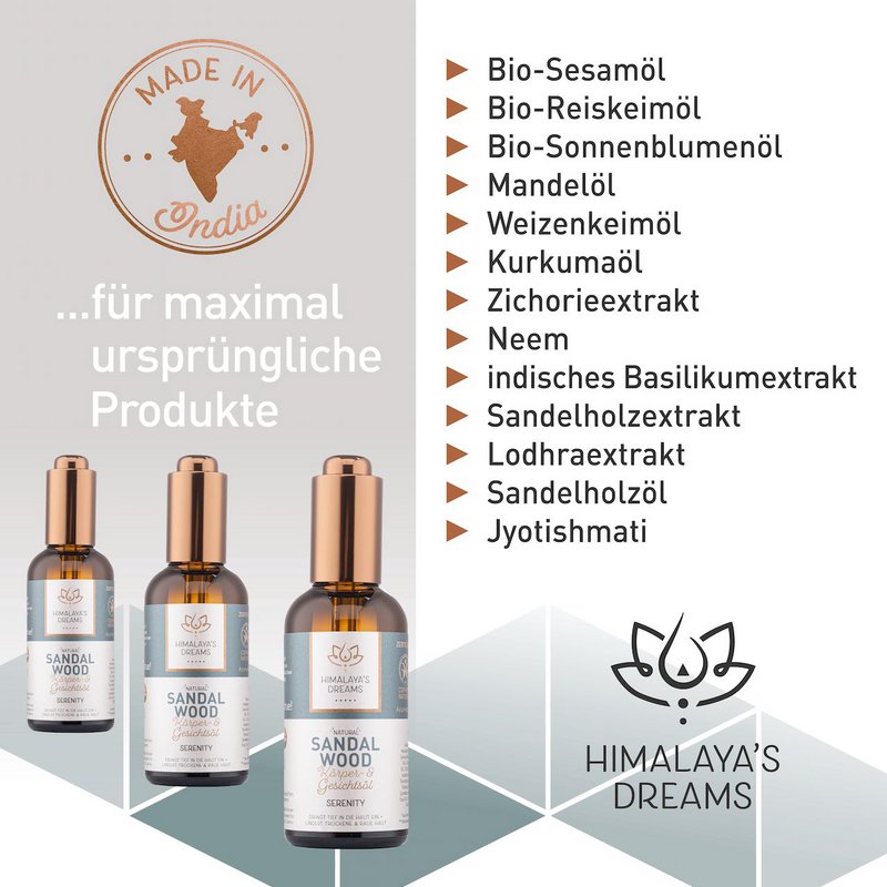 Ayurveda krops- og ansigtsolie Sandeltræ/Serenity 100ml
