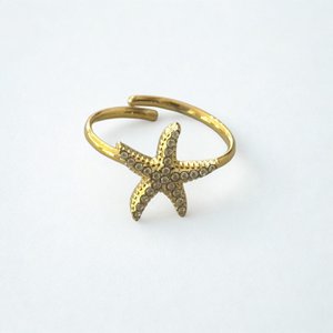 Adjustable Waterproof Starfish Ring w White Zirconias