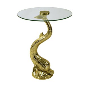 Side table Golden Fish, gold, aluminum/glass, 41x53 cm
