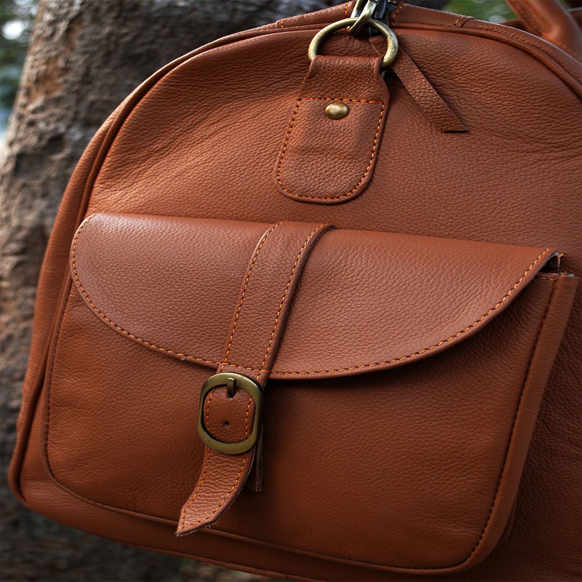 Kilim Leather Metallic Bronze Duffle Bag