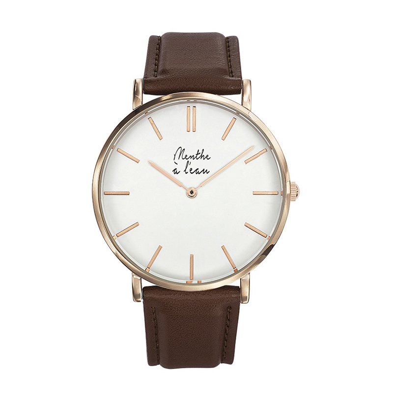 La Véritable Men's Watch Brown leather strap white background rose gold
