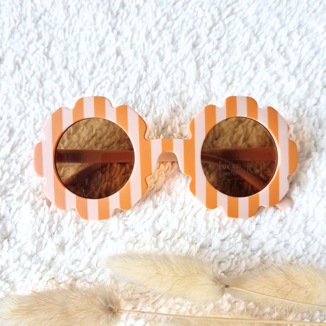 Gafas de sol de bebé y para niños Flor UV400 - Camel a rayas / rosa suave