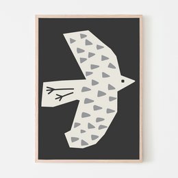 Print A4 Bird -Sort/Grå