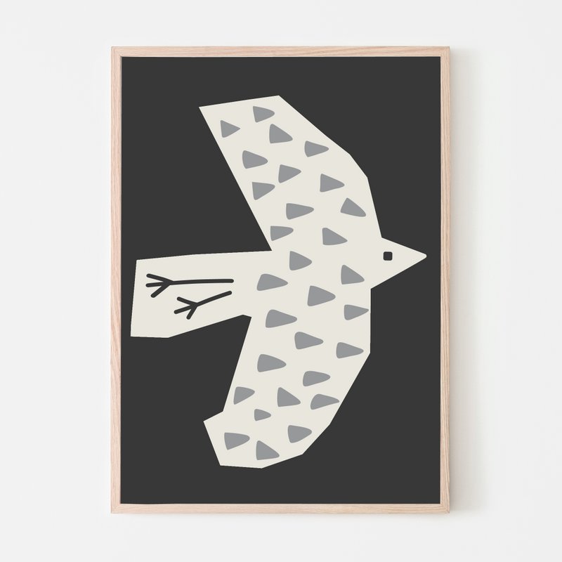 Print A4 Bird -Sort/Grå