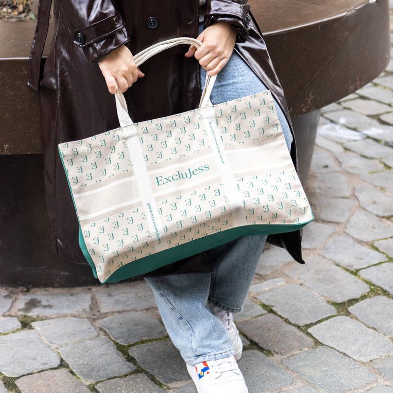 Shopping bag Exclujess - beige/green (2 sizes)