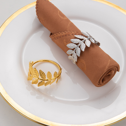 Napkin round - Small leaves - Silver or golden