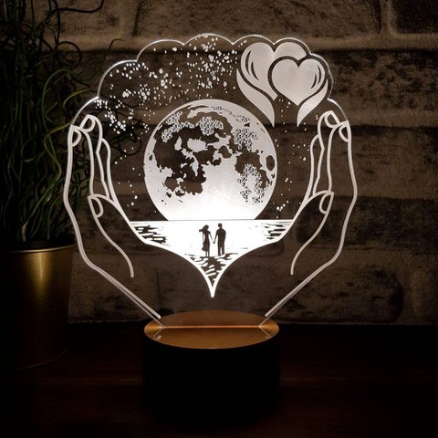 Planet in Love's Hands Led Lamp | Wood