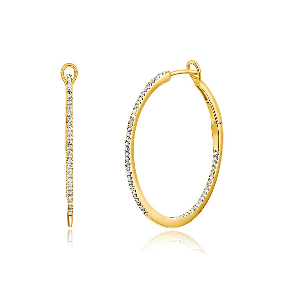 Creools rond met diamanten 30 mm, 18 K geel goud