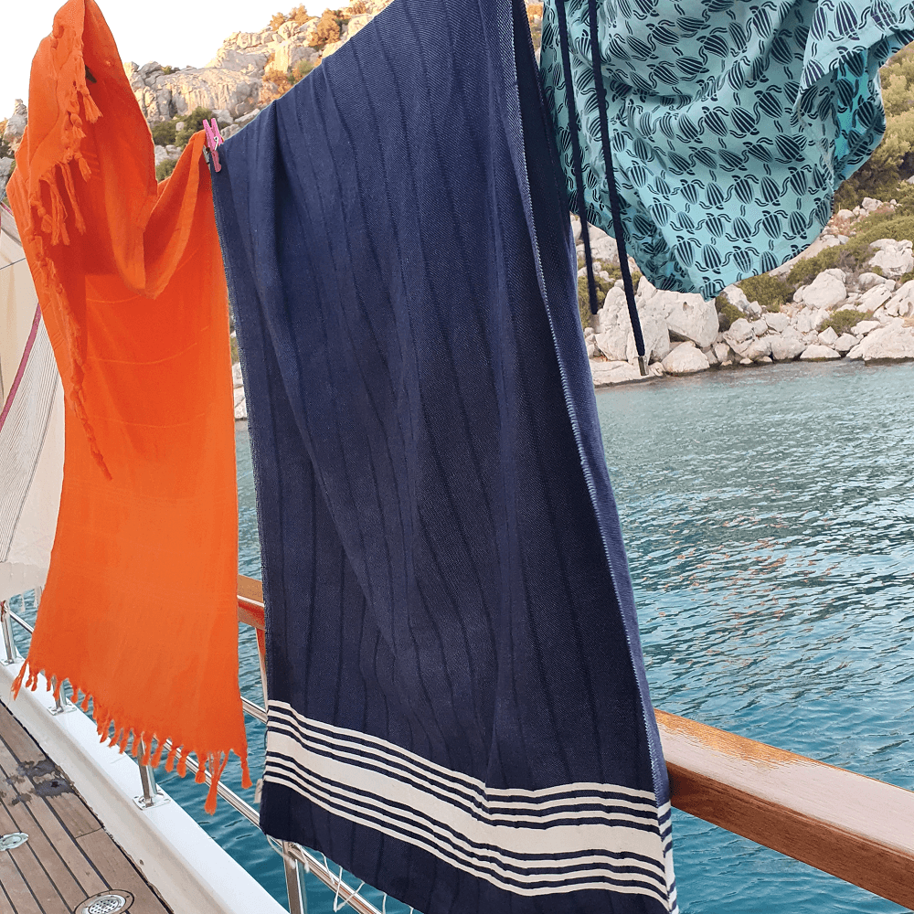 Indigo Cotton Hammam Towel, Hand-Loomed