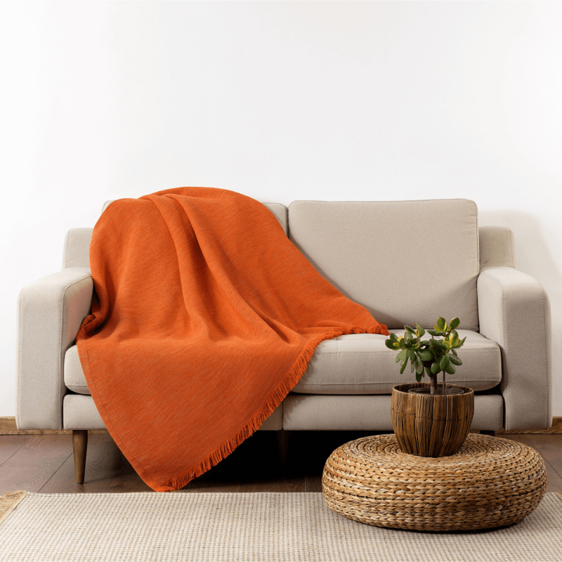 Chimera Twill Blanket with Linen, Burnt Orange