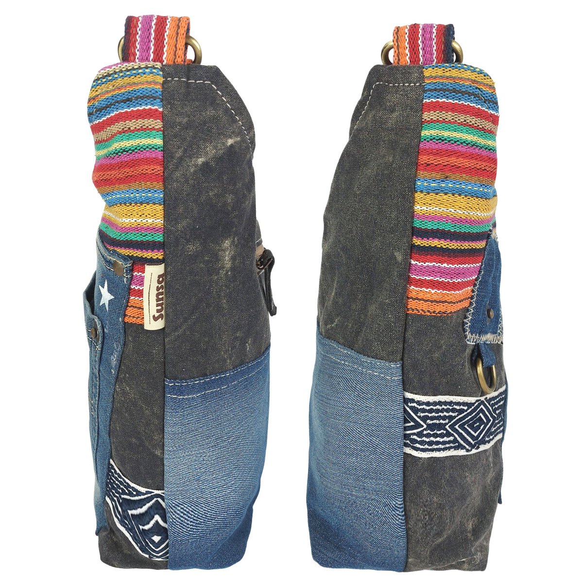 Sunsa schoudertas van upcycled jeans & canvas, vegan damestas