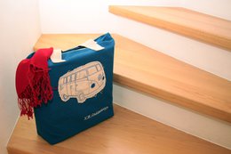 Volkswagen VW T1 Bus Canvas Shopper Bag - Silhouette/Blue