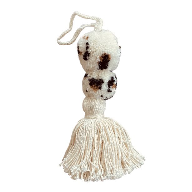 Luna -Leena Pom Pom Bag Charm Leopard - Wool & Cotton - Handmade in Nepal