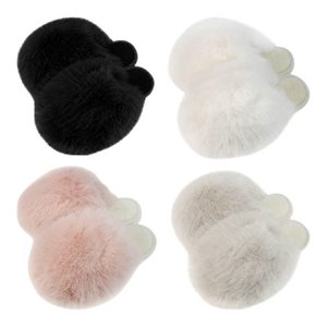 Pluizige damespantoffels met bont » damesschoenen met imitatiebont » pluizige pantoffels » warme pantoffels met imitatiebont