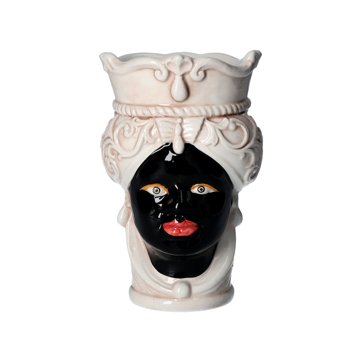 Schwarze antike Frauenkopfvase aus Keramik H 20 x Ø 14 cm (Klein)
