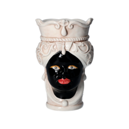 Schwarze antike Frauenkopfvase aus Keramik H 20 x Ø 14 cm (Klein)