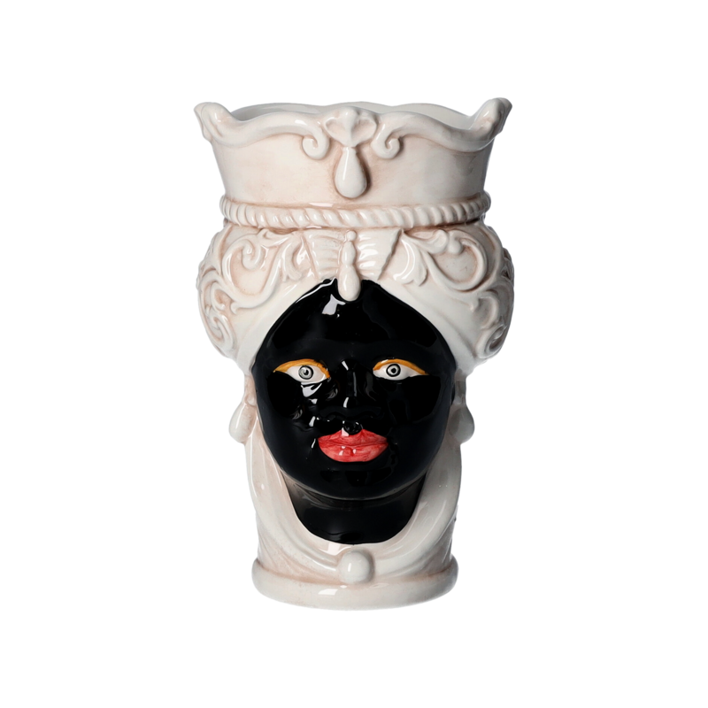 Schwarze antike Frauenkopfvase aus Keramik H 20 x Ø 14 cm (Klein)