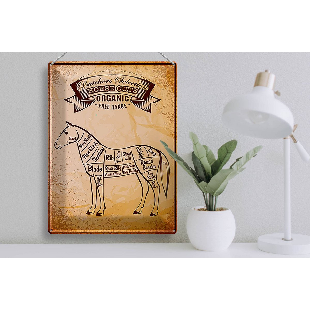 Tin sign butcher shop 30x40cm horse Horse cuts Organic