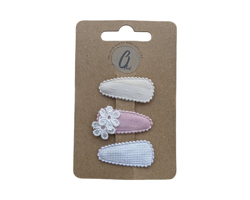 Clip per capelli per bambini Nude bianco/rosa (3 pezzi per carta) OK3770