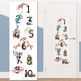 Colorful animal-themed door poster featuring numbers and various animal illustrations. Suitable for a child's room or nursery decor.