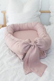 Leinen-Babynest mit Schleife (7 Farben)