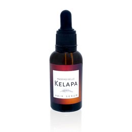 Hair serum in amber glass bottle with dropper. Nourishing hair treatment with natural ingredients.