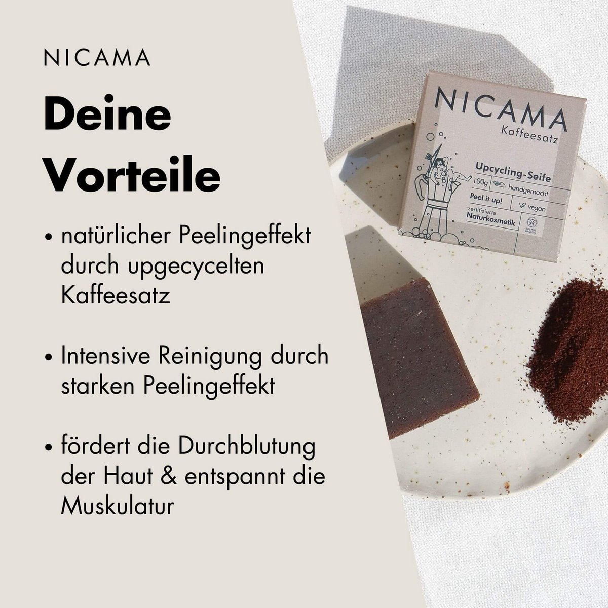 NICAMA - sapone per l'upcycling con fondi di caffè
