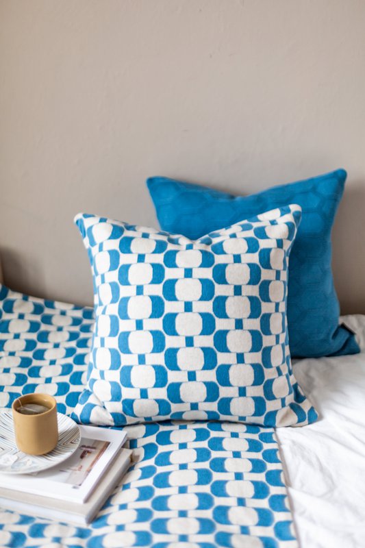 Edith Pillow-Cover Blue, Soft Jacquard Knitted Cotton