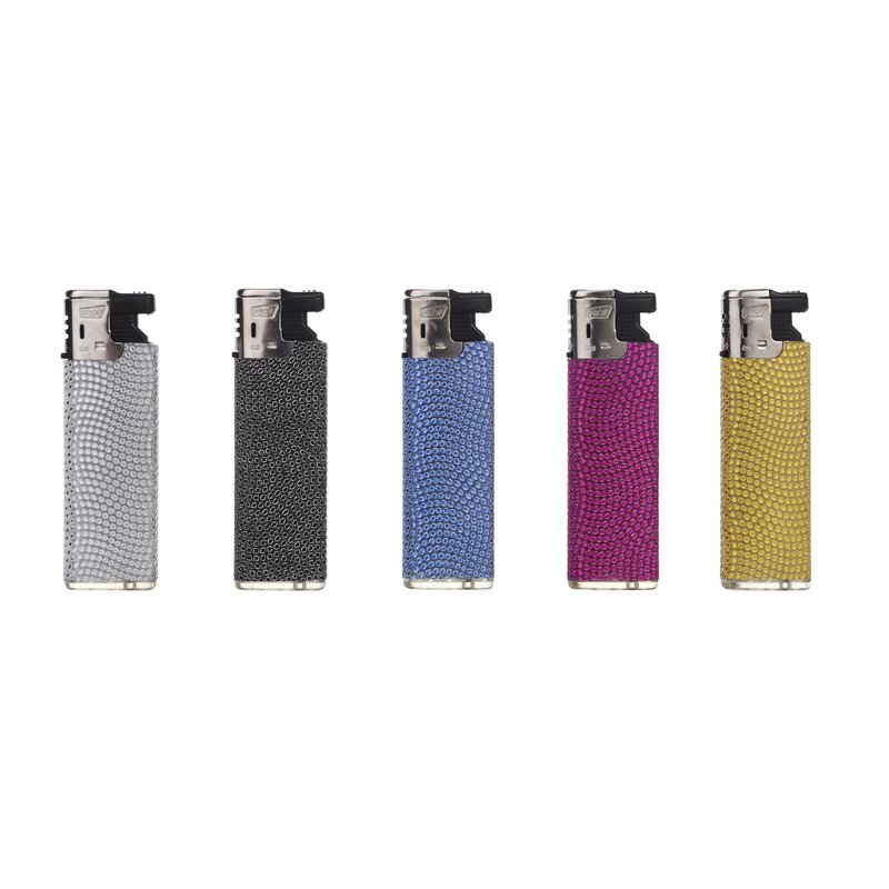 Présentoir de 50 Briquets Turboflame à Strass : Blanc, Noir, Bleu, Rose et Jaune