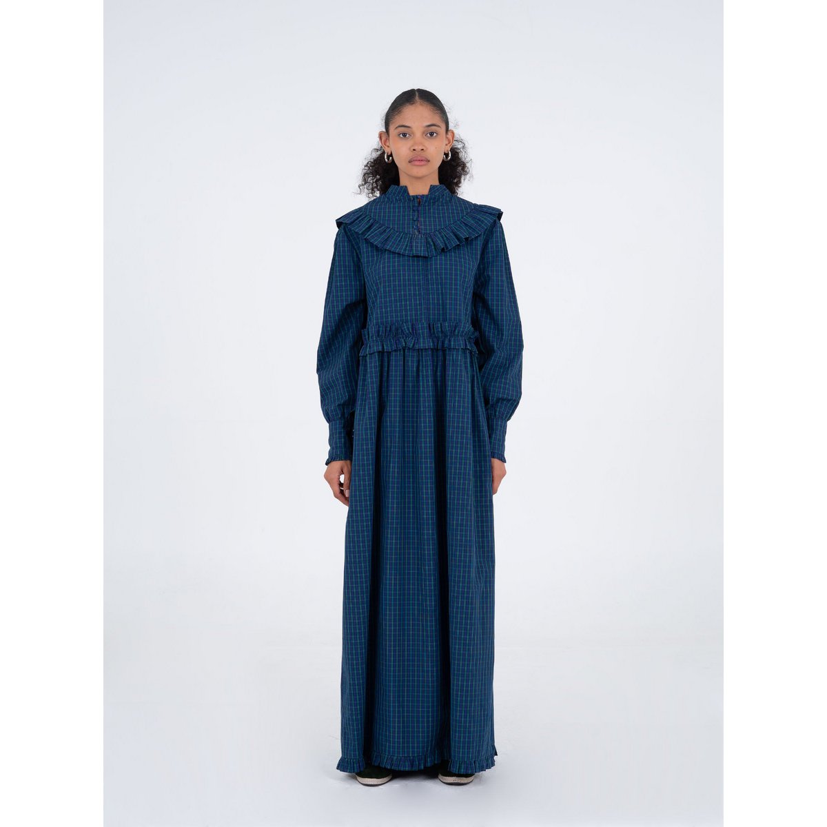 Twilight Blue Tartan pattern Maxi Dress