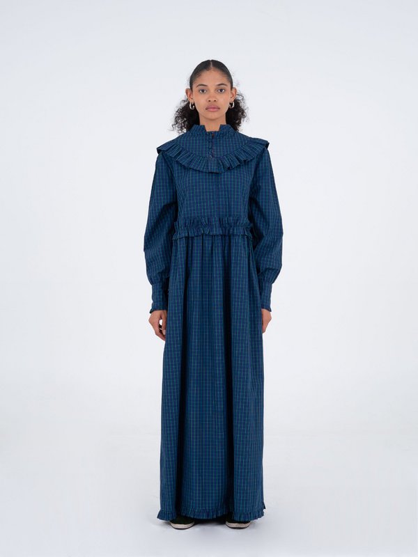 Twilight Blue Tartan pattern Maxi Dress
