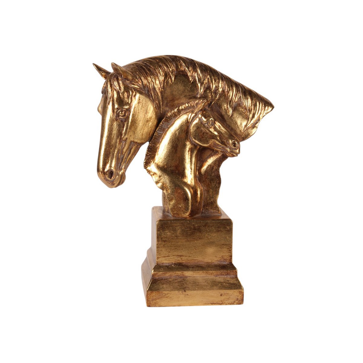 Doppelte Pferdekopfskulptur – Gold – Harz