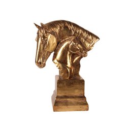 Doppelte Pferdekopfskulptur – Gold – Harz