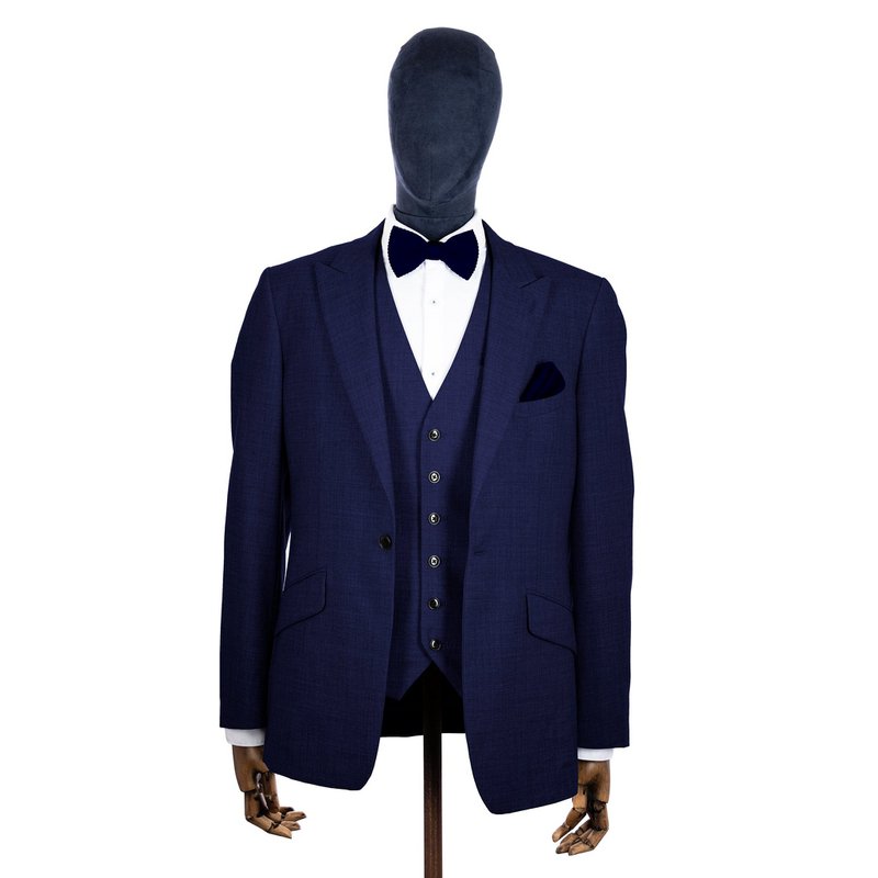 Navy blue knitted bow tie and pocket square set