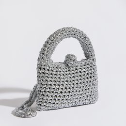 “Kalliopi metallics” crochet handbag with extra crossbody strap silver