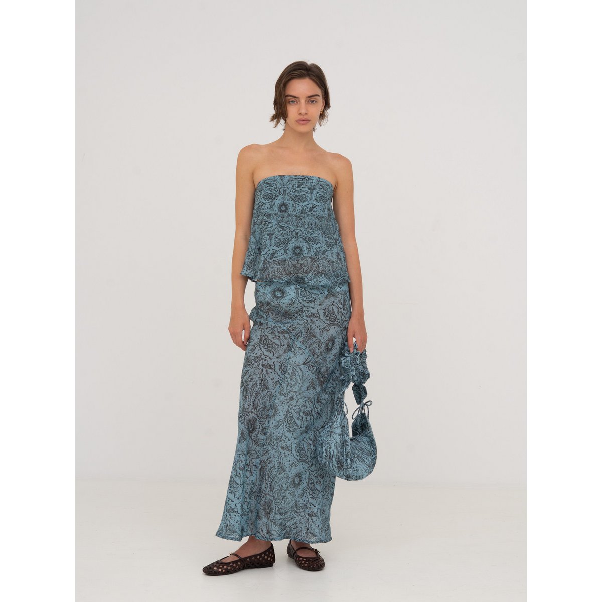 Blue Peony System-printet nederdel