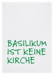 Paño de cocina blanco, BASIL IS NO CHURCH, verde