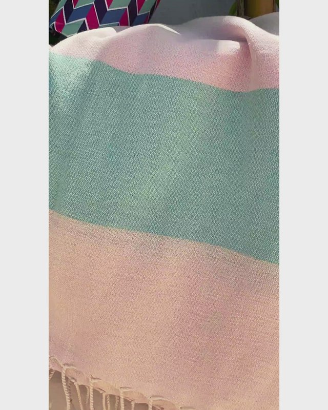 TOWEL TO GO PALERMO Cotton Beach Towel 180x100 cm | Lightweight | Mint / Pink | with Gift Box