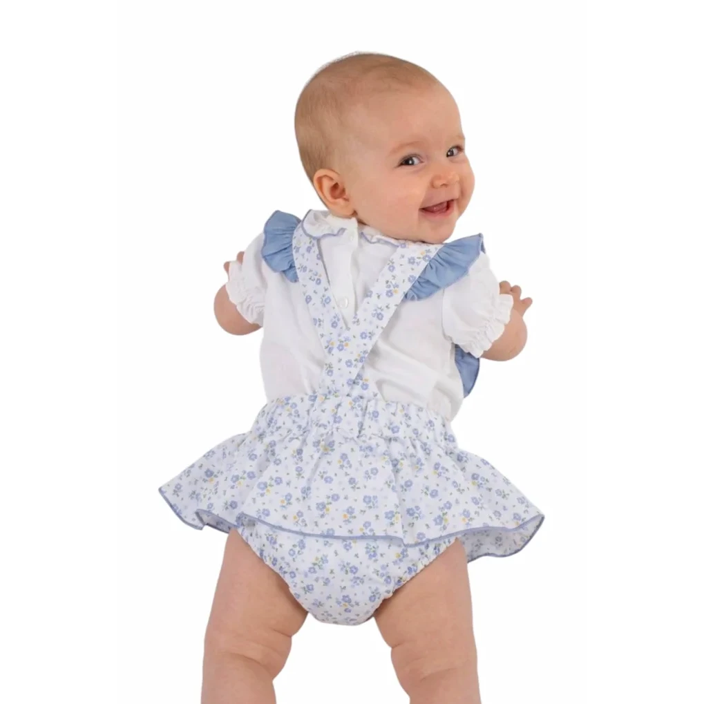 Babypige blomsterbukser med bluse, blå