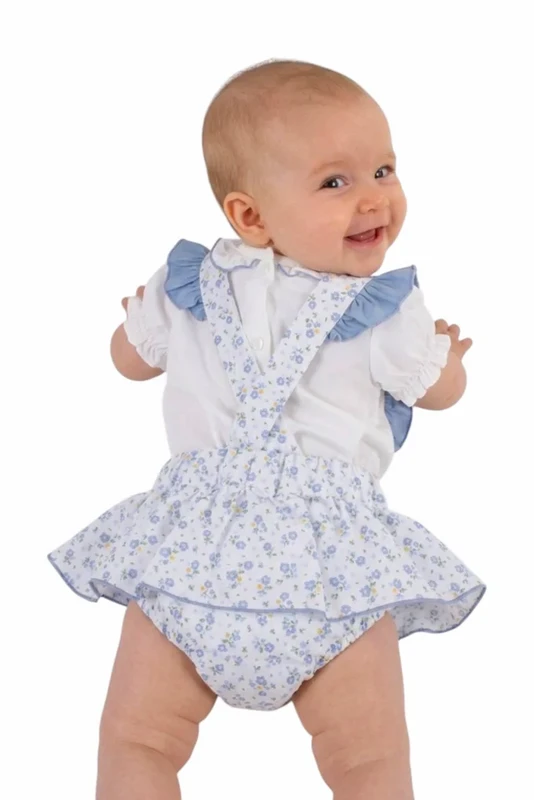 Babypige blomsterbukser med bluse, blå