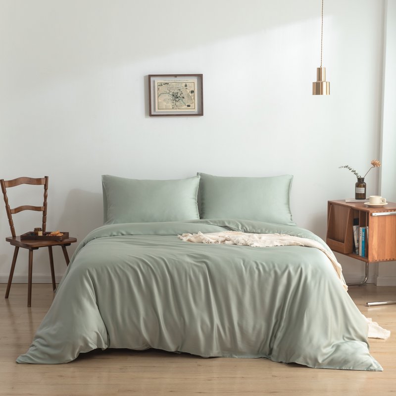 Hellgrüner Bambus-Bettbezug Premium – 400TC Tanboocel – 100 % Bambus – Salbeigrün
