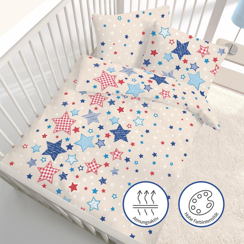 Beaver bed linen set 100x135cm stars in beige blue