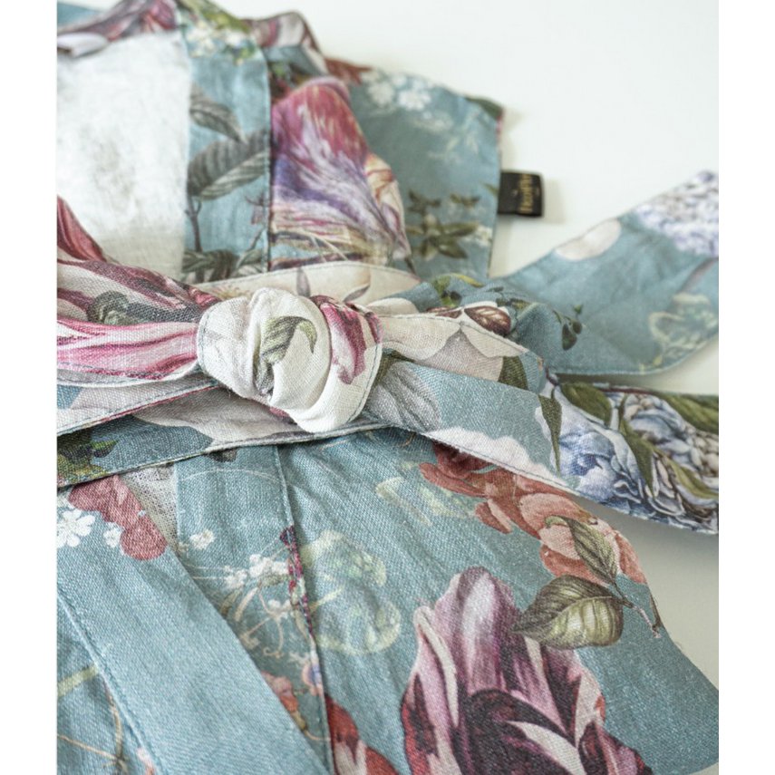 Lniany szlafrok kimono Garden Emerald