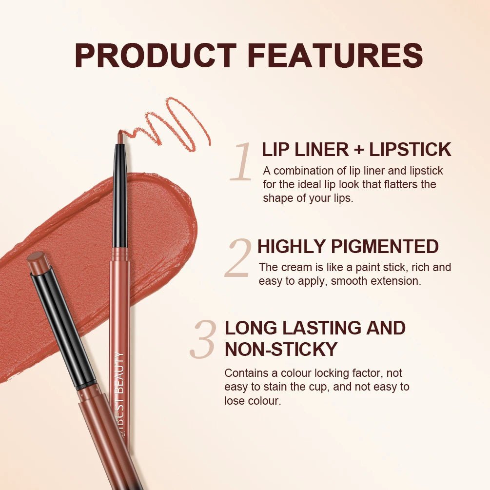 QIBEST 2pcs Lipstick Lipliner Pen Set Matte Fluwelen Lip Liner Potlood Contour Make-Up Sexy Rode Lip Stick Langdurige cosmetica