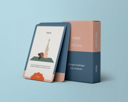 A set of illustrated yoga cards featuring various yoga poses and positions. The cards provide guidance and instructions for practicing yoga, with a focus on mindfulness and relaxation.