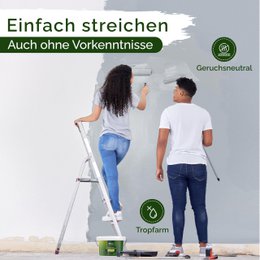 Veluxis® Wandfarbe Grau für den Innenraum - 2,5 Liter & Deckkraft-Klasse 1, Streifenfrei, tropfarm & Öko Farbe, VOC-frei - (Sesame Ice Cream)